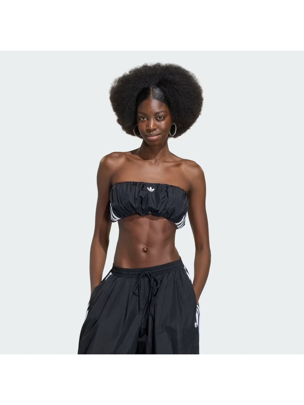 adidas Black Strapless Ruched Bandeau with Trefoil - ADILENIUM